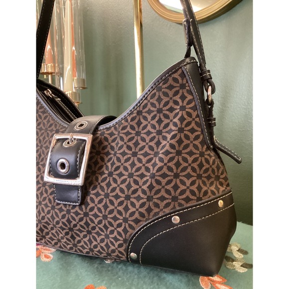 Relic Y2K Hobo Bag Brown Monogrammed Canvas Leather Trim Silver Buckle - Picture 2 of 8